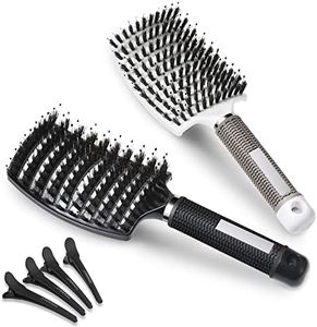 Lictin 2 Brosse à Cheveux en Poils de Sanglier Anti-Nœud & 4 Epingles à Cheveux