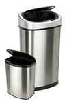 NINESTARS CB-DZT-50-9/8-1C The Original Touchless Automatic Motion Sensor Trash Can Combo Set, 13.2 Gal. / 50 L. & 2.1 Gal. / 8 L., Stainless Steel