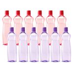 MILTON Pacific 1000 Pet Water Bottles, 1 Litre Each, Set of 12, Purple and Red | BPA Free | Leak Proof | Office Bottle | Gym Bottle | Home | Kitchen | Travel Bottle | Hiking | Treking | Reusable