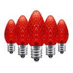 CSA Listed Pack of 25 C7 LED Replacement Bulbs,Commercial Grade 2 SMD LEDs in Each C7 Dimmable Lights Bulb for Outdoor Christmas String Lights,Full Waterproof and Break Resistant(Red Color)
