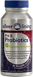Silver Lining Pre & Probiotics + Digestive Enzymes | 50 Billion CFU/Active Cells | Digestion, Gut Health & Immune Function Support, Reduces Bloating | Shelf-Stable Formula | 60 Servings (120 Capsules)