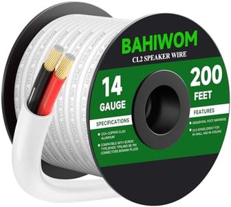 BAHIWOM Fire Safety CL2 Speaker Wire in-Wall & in-Ceiling 14 Gauge Wire 200 FT CCA Cord 2 Conductors Red Black Speaker Cable for Indoor Home Theater System,Car Audio Soft White Jacket