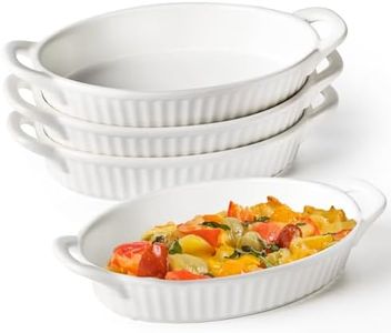 Frewinky Baking Dishes,9-inch Ceramic Baking Dish Set with Handles Heat Resistant,Mini Casserole-Dishes for Oven, Porcelain Oval Baking Dishes for Gratin,Casserole and Roasting,Set of 4,White