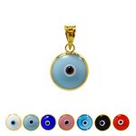 Baby Blue Gold Plated 925 Sterling Silver 10 MM Round Glass Evil Eye Charm Pendant - 9 Colours Available