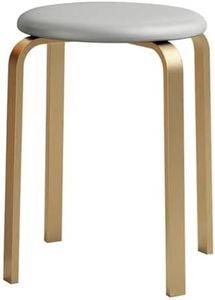 Balama Gold & Grey Stackable Padded Stool 45 x 31 x 31 cm Metal with Adjustable Floor Glider and Robust Faux Leather