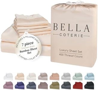 Bella Coterie 7 Piece Luxury Bamboo Viscose Split King Size Sheet Set | 2 Fitted Sheets for Adjustable Beds | 100% Organically Grown | Cooling for Hot Sleepers | 4 Pillowcases [Champagne]