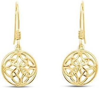 Celtic Knot Round Drop Earrings In 14K Yellow Gold Over Sterling Silver