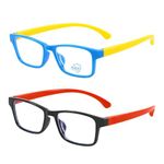 SYGA Pack of 2 Kids Anti-Blue Light Glasses Soft Silicone Eye Protection Baby Flat Mirror for 4-12 years old (Blue & Black)