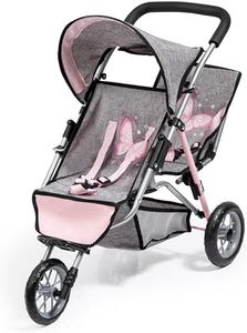 Bayer Design Dolls Twin 3 Wheel Jogger, Grey, Pink
