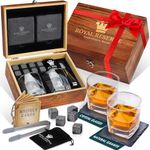 Whiskey Set by Royal Reserve | Whiskey Chilling Rocks Scotch Bourbon & Whiskey Glasses Set of 2 and Slate Table Coasters – Gift for Guy Men Dad Boyfriend Anniversary or Retirement Regalos para Hombre