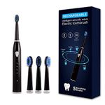 Rechargeable Electric Sonic Toothbrush for Adults Teens with 5 Modes 2 Mins Timer and 4 Duponts Toothbrush Heads, 4 Hours Charge Last 30 Days