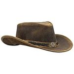 Shapeable Outback hat Western Style Leather Cowboy hat for Men and Women Wide Brim Vintage Old Style Brown