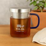 TGL Co. The Good Life Company Glass Tea Mug with Steel Infuser (500Ml) | Silver Lid | Heat-Resistant Borosilicate | Loose Leaf & Herbal Tea Brewer | Dual-Purpose Glass Lid | Elegant & Durable Design