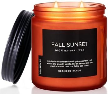 M&SENSE Baltic Amber Fall Scented Candle, 11.6oz Clean Natural Soy Wax Non Toxic, 2 Cotton Wick Jar Candle, Up to 70 Hours Burn Time, Housewarming for Home Scented