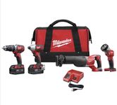 Milwaukee 2696-24 M18 Cordless Combo Compact Hammer Drill/Sawzall/1/4 Hex Impact Driver/Work Light/Charger/2 Battery