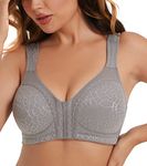 HACI Women's Front Closure Full Coverage Back Support Posture Bra Wireless Comfy(Grey,42G)