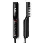 K&K Beard Straightener Brush for Men, Mini Ceramic Plate Electric Hot Mustache Comb PTC Heater 30s Fast Heat Multifunctional Women Short Hair Brush with 2 Temperatures Setting