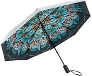 G4Free UPF 50+ UV Protection Travel Umbrella 46 Inch Windproof Silver Coating Sun Blocking Umbrella (Peacock/Silver)