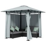 Outsunny Patio Furniture Set with Gazebo, Outdoor PE Rattan Wicker Conversation Sofa with Storage Corner Table, Cushion, for Backyard, Porch, Poolside, Balcony, Grey