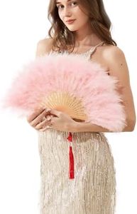 HAPPY FEATHER Handheld Marabou Feather Fan, 1920s Vintage Style Flapper Hand Fan for Costume Party and Dancing-Light Pink