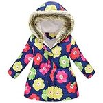 amropi Girls Winter Coat Floral Hooded Jacket with Faux Fur Warm Parka Padded Overcoat 6-7 Years, Colorful Flower