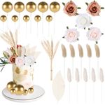 Radsocken 35 PCS Boho Cake Decorations Cake Toppers Set,Artificial Rose Flowers Magnolia Leaves Tail Grass Barley Dried Flower Bouquet Cake Decorating Toppers for Wedding Party Home Decor