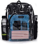 Masirs Heavy Duty Clear Backpack, Stadium Approved Transparent Design, Quick Access at Security Checkpoints, Adjustable Shoulder Straps, Dual Zippered Compartments & Mesh Side Pockets, (16"H x 11"W),