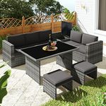 Merax Rattan Corner Sofa Garden Furniture Set,Outdoor Patio Dining Set,Rattan Corner Garden Sofa Furniture Set (Grey, SET5, PE Rattan)