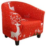 SearchI Christmas Club Chair Slipcover Stretch Barrel Chair Covers Xmas Tub Chair Slipcovers Spandex Armchair Cover Removable Couch Furniture Protector for Living Room(Red Christmas Elk)