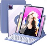 AnMengXinLing Vertical Keyboard Case for iPad 9th/ 8th/ 7th Generation, Case for iPad 10.2/Air3/Pro10.5 with Keyboard and Pencil Holder, Magnetic Stand Rotating Detachable Case,Lavender