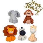 Animals Cake Toppers Set - Edible Lion Zebra Elephant Giraffe Monkey Cupcake Birthday Party Baby Shower Decorations - Set of 5