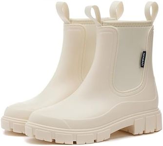 WOWSTICK Women’s Ankle Rain Boots Waterproof Lightweight Slip Resistant Fashion Garden Booties, 312 White 37