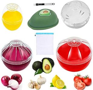 Yamesu Onion Lemon Garlic Avocado Tomato Storage Containers, Reusable Onion Lemon Garlic Avocado Tomato Saver Holder & Potato Bag for Fridge to Keep Fresh 6 Pieces Sets with a Brush