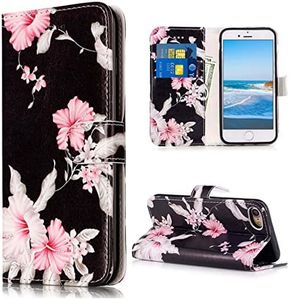 iPhone 6S Wallet Case,iPhone 6S Case,6S Case,iPhone 6 Case,JanCalm Pattern Premium PU Leather [Card/Cash Slots] Stand Flip Cover for iPhone 6/6S (4.7 inch) + Crystal Pen (Black/Flower)