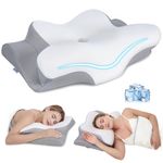 MISSLEEP Cervical Neck Pillow, Memory Foam Pillows for Relieving Neck and Shoulder Pain, Neck Support Pillow for Side Sleepers, 2 Heights Ergonomic Pillow with Breathable Ice Silk Cover White
