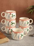 miah decor Ceramic Matte Printed Tea Coffee Mug Set of 6 Studio Potery Drinkware Microwave Safe Stoneware Cups for Home & Restaurant - (Size HxW:-2X3.5 in ;Volume:- 180 ml)