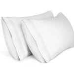 Lirex Pillow Cases (2 Pack), 1800 Thread Count Embroidered Queen Size Soft Brushed Microfiber Pillowcases, Machine Washable Wrinkle Free Breathable (White, Queen)