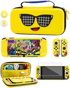 GLDRAM Yellow Switch OLED Case Bundle, Portable Travel Carrying Storage Bag for Nintendo Switch OLED, PC Protective Skin Cover, Screen Protector, Thumb Cap for Console & Accessories