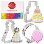 Birthday Cookie Cutters 3-Pc. Set Made in USA by Ann Clark, Birthday Cake, Birthday Hat, Balloon