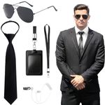 Beamely 5 Pcs Agent Accessories Set, Security Guard Cosplay Kit with Sunglasses, Tie, Card Holder, Earpiece Tube for Adults, Kids Cosplay Dress up Party