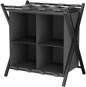 Huhote Porte-bagages avec rangement, support de valise pliable en métal, porte-bagages portable pour chambre à coucher, valise à 2 niveaux, support de rangement pour la maison, la chambre à coucher, 1