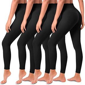 MOREFEEL 4 Pack High Waisted Leggings for Women-Soft Tummy Control Slimming Yoga Pants for Workout Running, 01-4 Pack Black, Large-X-Large