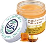 Manuka Honey Unwhipped Tallow Balm – Handmade Grass-Fed Beef Tallow with Frankincense, Vitamin E, Castor Oil, Buah Merah & Turmeric – Hydrates & Nourishes Skin for Men, Women & Kids – 2oz Glass Jar