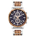 WASTIME Wooden Watch for Men Women, Stylish Chronograph Military Casual Calendar Wood Watches, Blue&Silver, Stylish Multifunctional Date Chronograph Watches