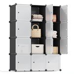 SONGMICS Cube Storage Organizer, Set of 12 Plastic Cubes, Closet Storage Shelves, DIY Plastic Closet Cabinet, Modular Bookcase, Shelving with Doors for Bedroom, Living Room, Black and White ULPC34HV1