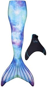 Fin Fun Limited Edition Mermaid Tail for Swimming for Girls and Kids with Monofin, 10, Watercolor Waves