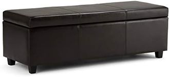 Simpli Home Avalon Rectangular Faux Leather Storage Ottoman Bench, Large, Brown