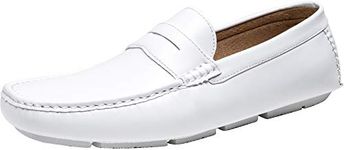 Jousen Men's Loafers Casual Slip On Penny Loafer Lightweight Driving Shoes, Casual Penny Loafer-amy802a-white, Medium