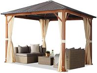 TOOLPORT Garden gazebo 3x3 m wood finish, steel roof hardtop 4 side panels in champagne