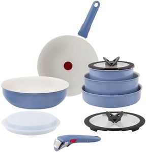 Tefal Ingenio Blue 11-Piece Non-Stick Cookware Set – Induction Frying Pans, Wok, Saucepans with Glass Lids, Detachable Handles, Oven Safe, Stackable, L829SB04